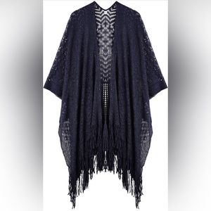 Knit Shawl Wraps Tassel Open Front Poncho Cape for Women